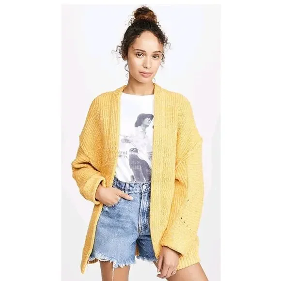 Free People Womens Dark Yellow Chunky Knit High Hopes Cardigan Sweater XS - Picture 2 of 10